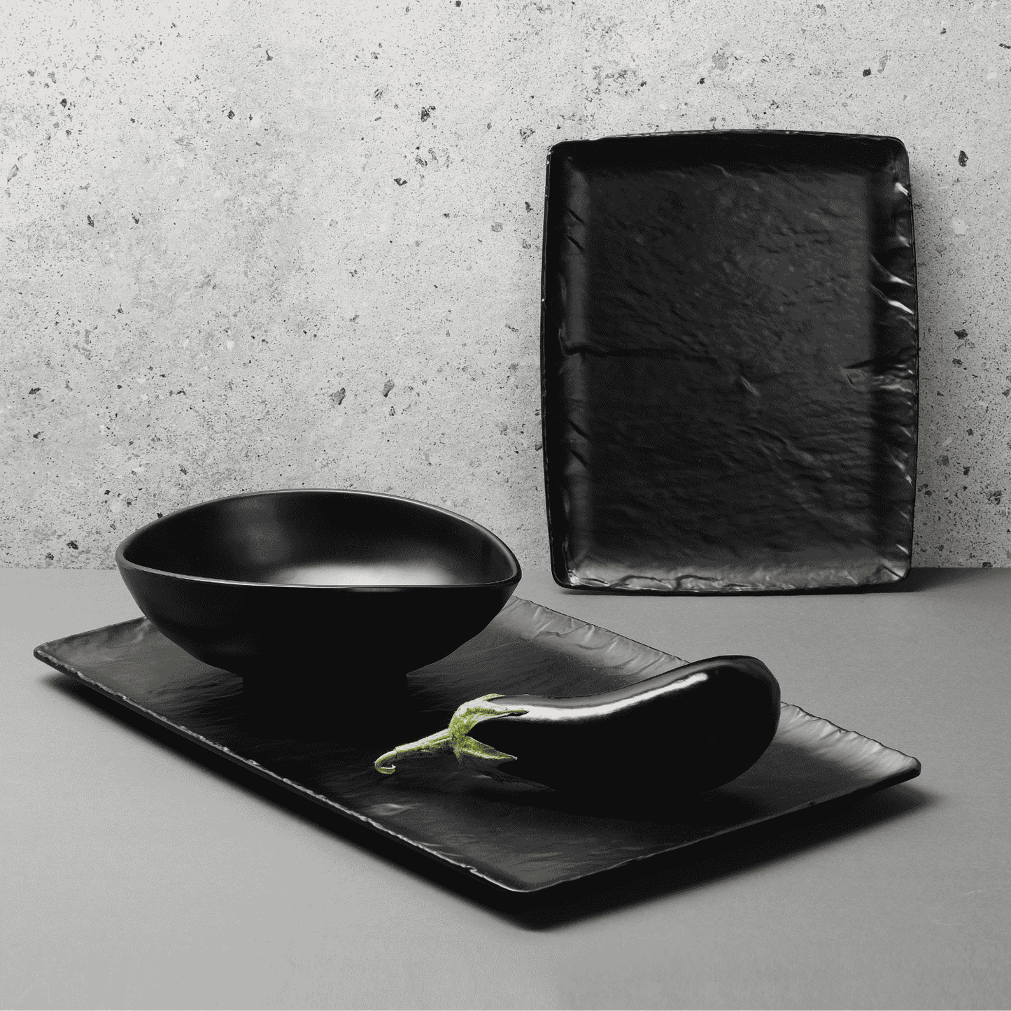 Polaris grey granite platter from Fine Dine, GN 1/2 size, 265x325mm, with a rectangular shape and textured surface.