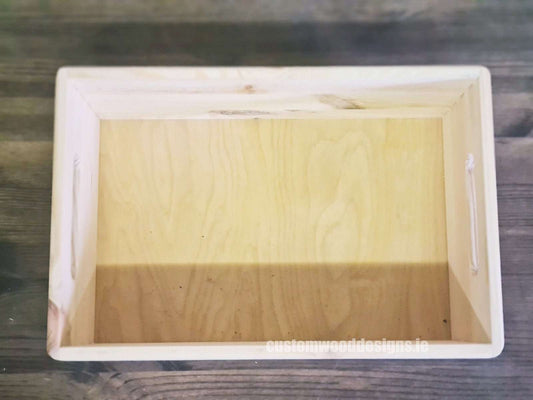 Pine Box with Handle by Pin, measuring 30x20x13.5 inches, featuring a sturdy wooden construction and a convenient handle for carrying.