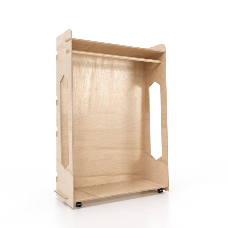 Wooden clothing and accessories display rack