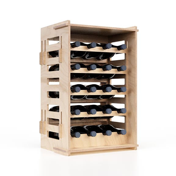 Wooden wine bottle display rack for off-licence retail