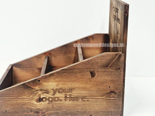 Dark Pine low tiered countertop display by Custom Wood Designs, showcasing a rustic wooden display for retail or display use.