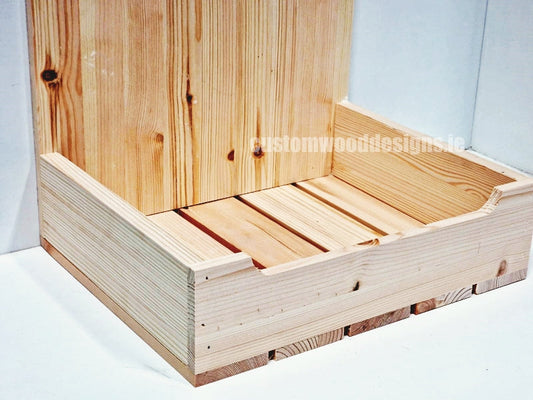 Natural pine crate-style countertop display from Custom Wood Designs, made of wood with a rustic, handcrafted look.