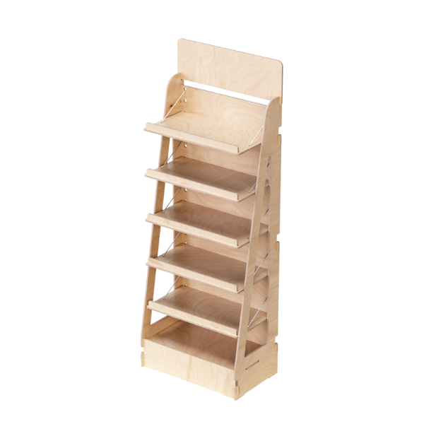 Adapti 600 eco-friendly adjustable wooden display stand with six shelves