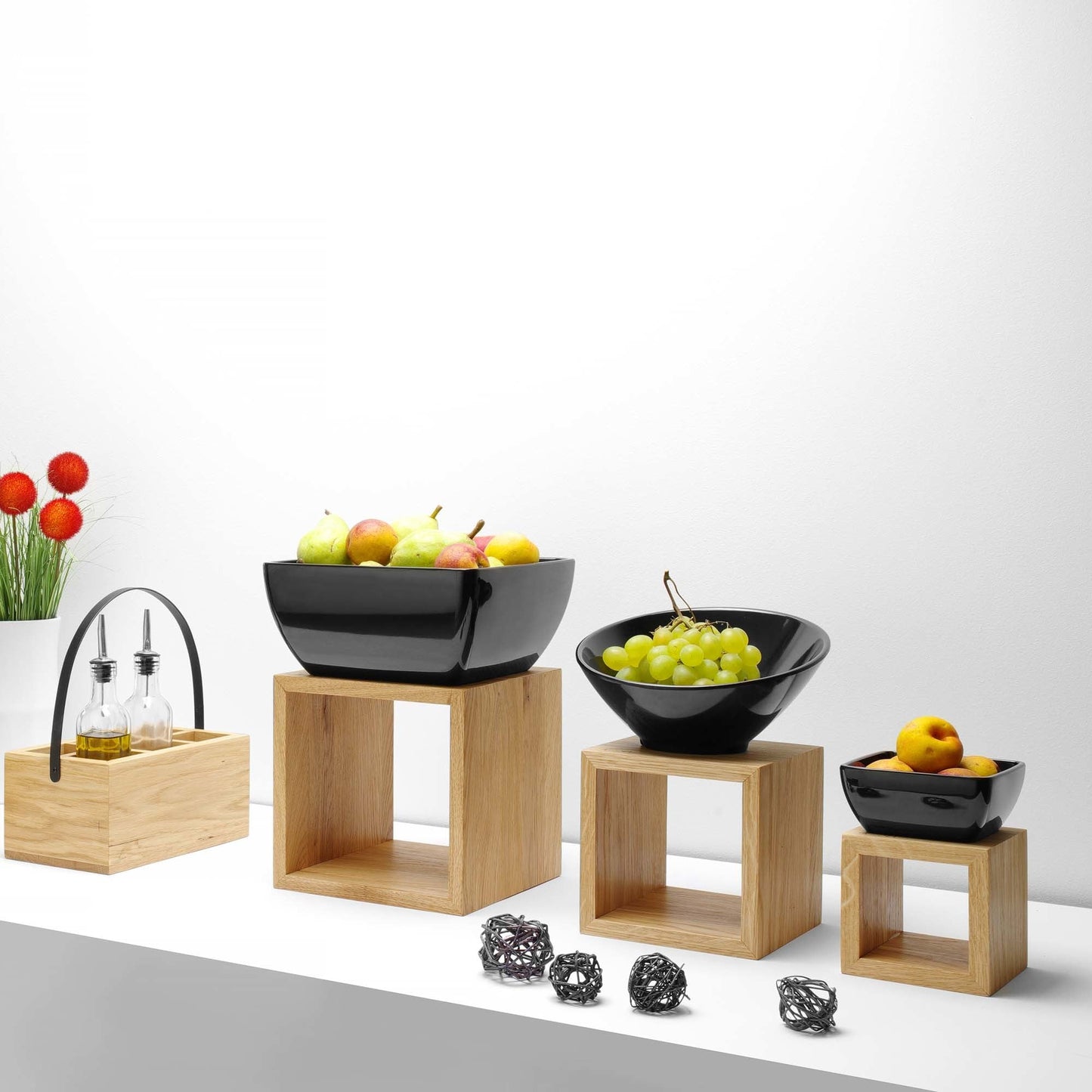 Madeira black stand by Fine Dine, 120x120x120 mm, showing a sleek, square-shaped stand with a smooth black finish.