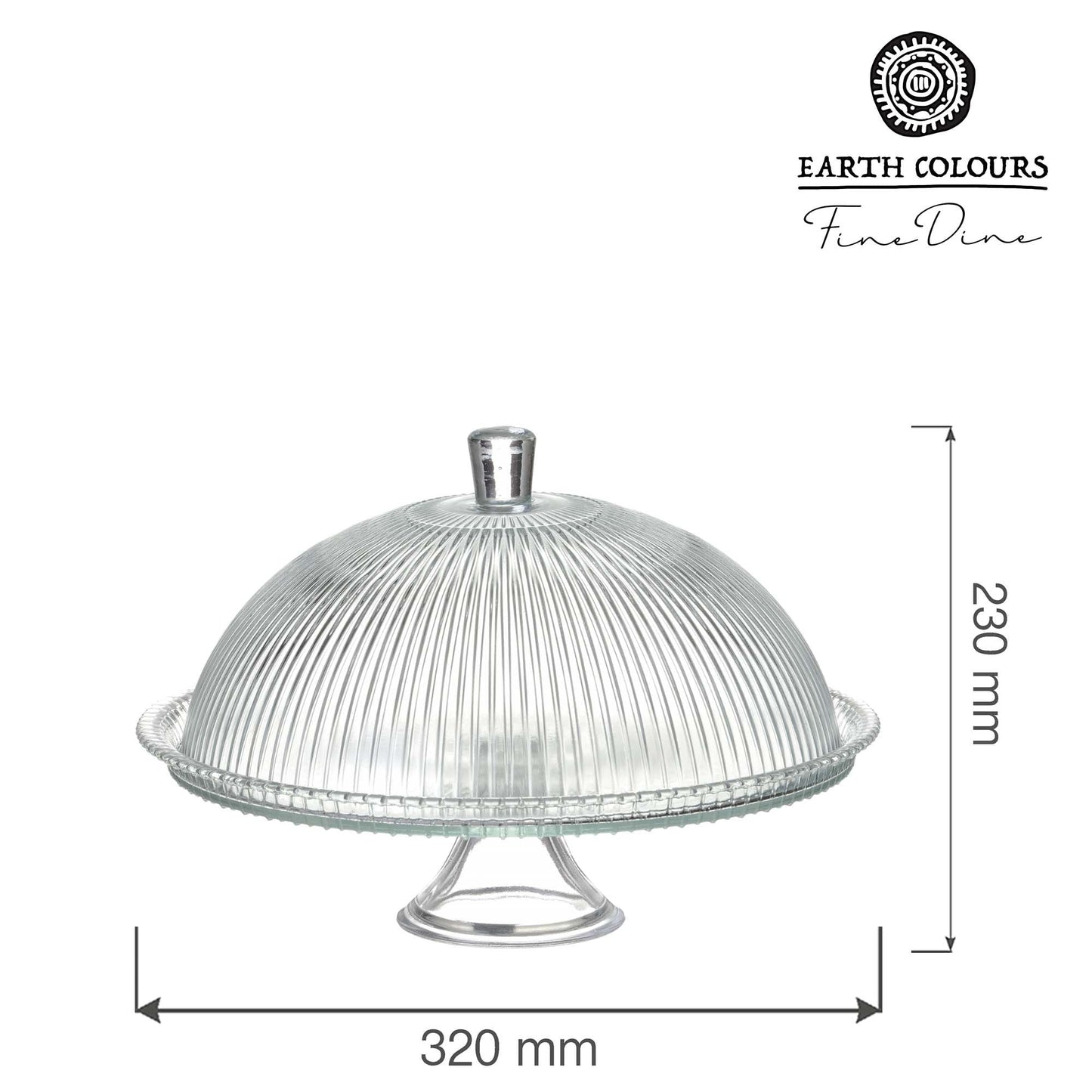 Fine Dine Aura cake stand with cover, 320mm diameter and 230mm height, showcasing a clear lid and elegant design
