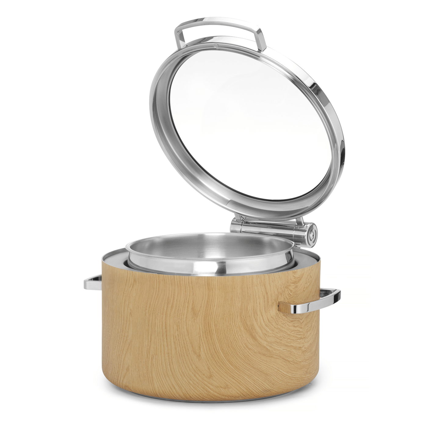 Fine Dine Madeira De Luxe 11L round induction chafing dish with glass lid, designed for use with induction warmers.