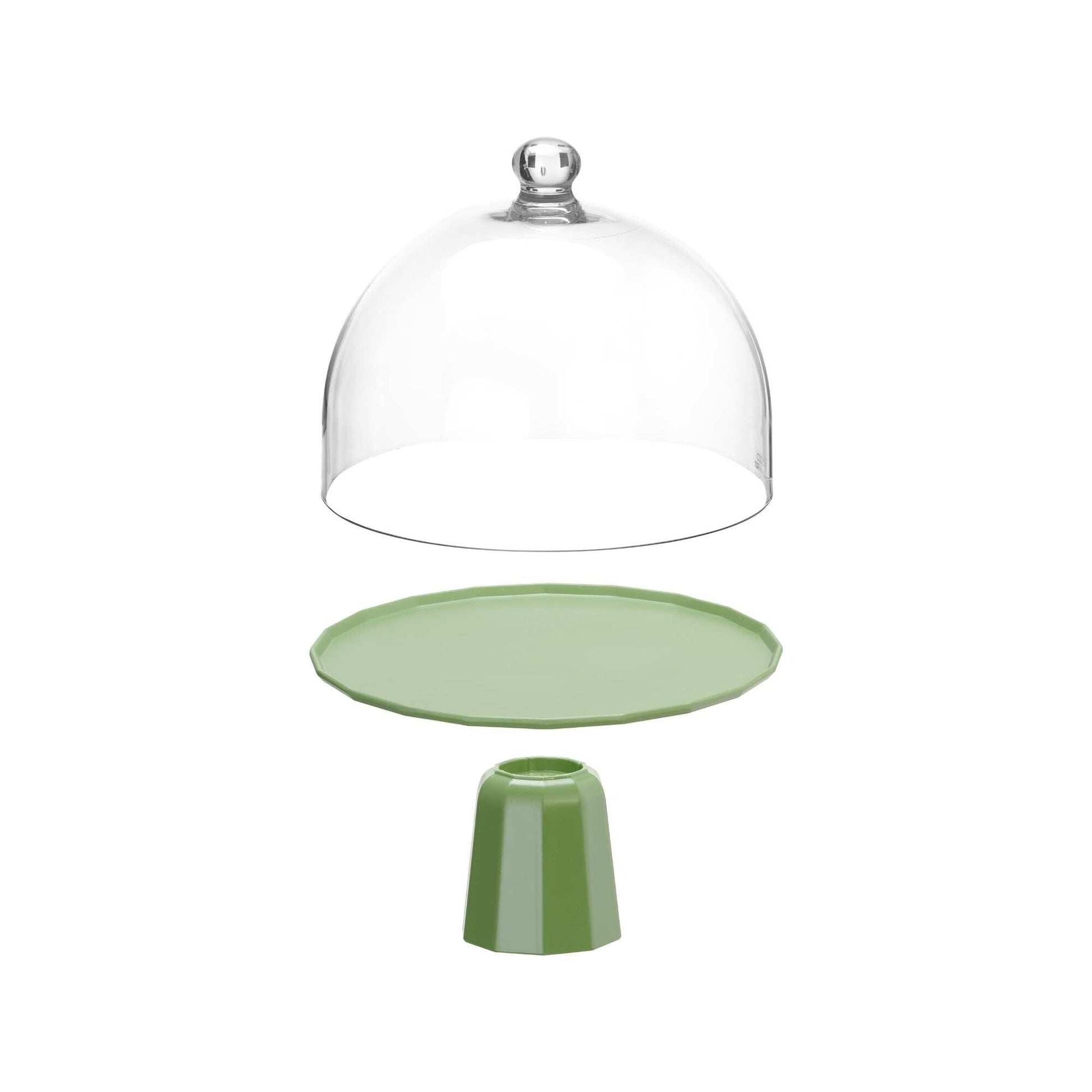 Polycarbonate platter lid for cake stand, 280x220mm, by Fine Dine, clear cover with rounded edges and handle for cake presentation