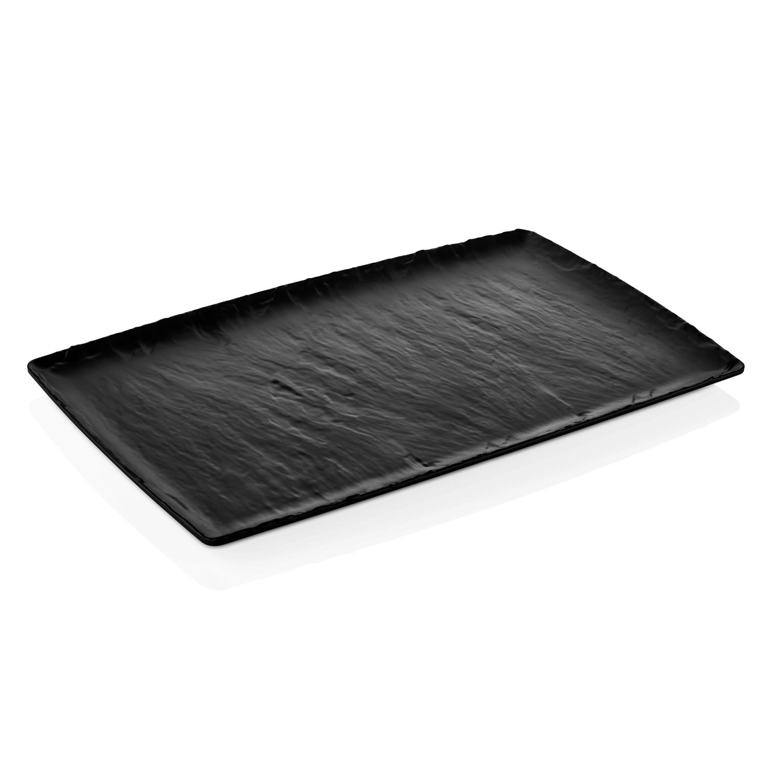 Black melamine platter by Fine Dine, GN 1/3 size, 176x325mm, with a smooth rectangular surface for serving food.