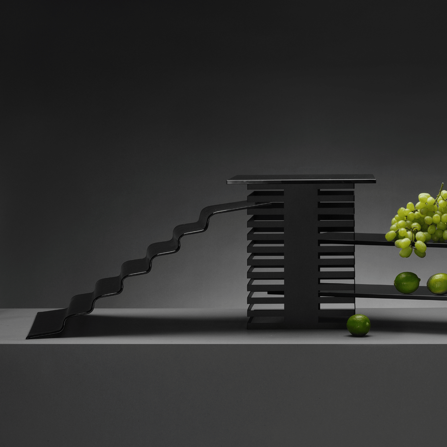 Vetro six-step black glass buffet stairs, 600x455x(H)240mm - CWDdisplays