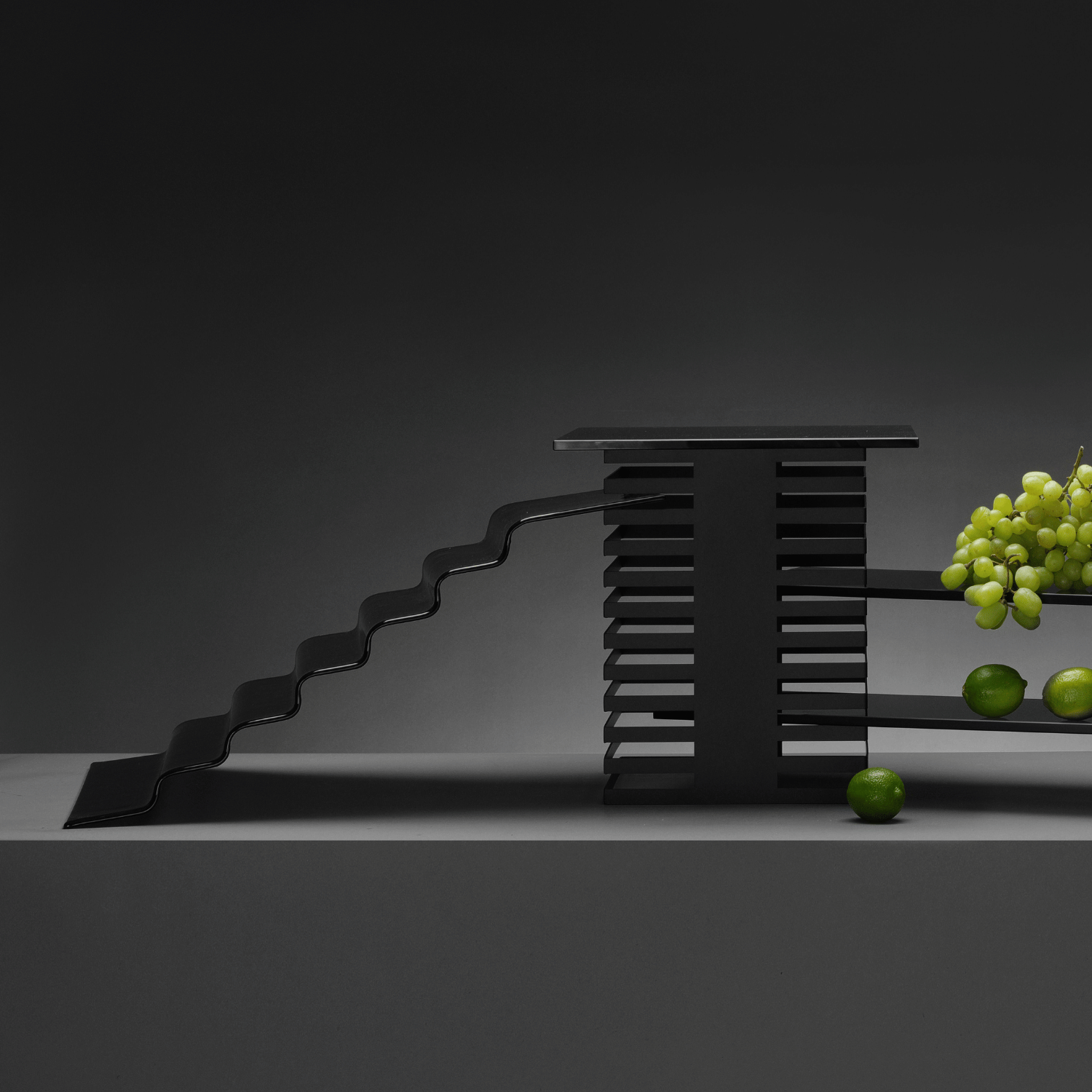 Vetro six-step black glass buffet stairs, 600x455x(H)240mm - CWDdisplays