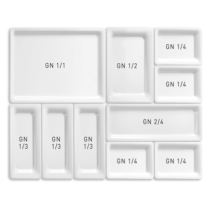 White 1/1 GN melamine tray by Fine Dine, durable and rectangular serving tray with smooth surface and raised edges.