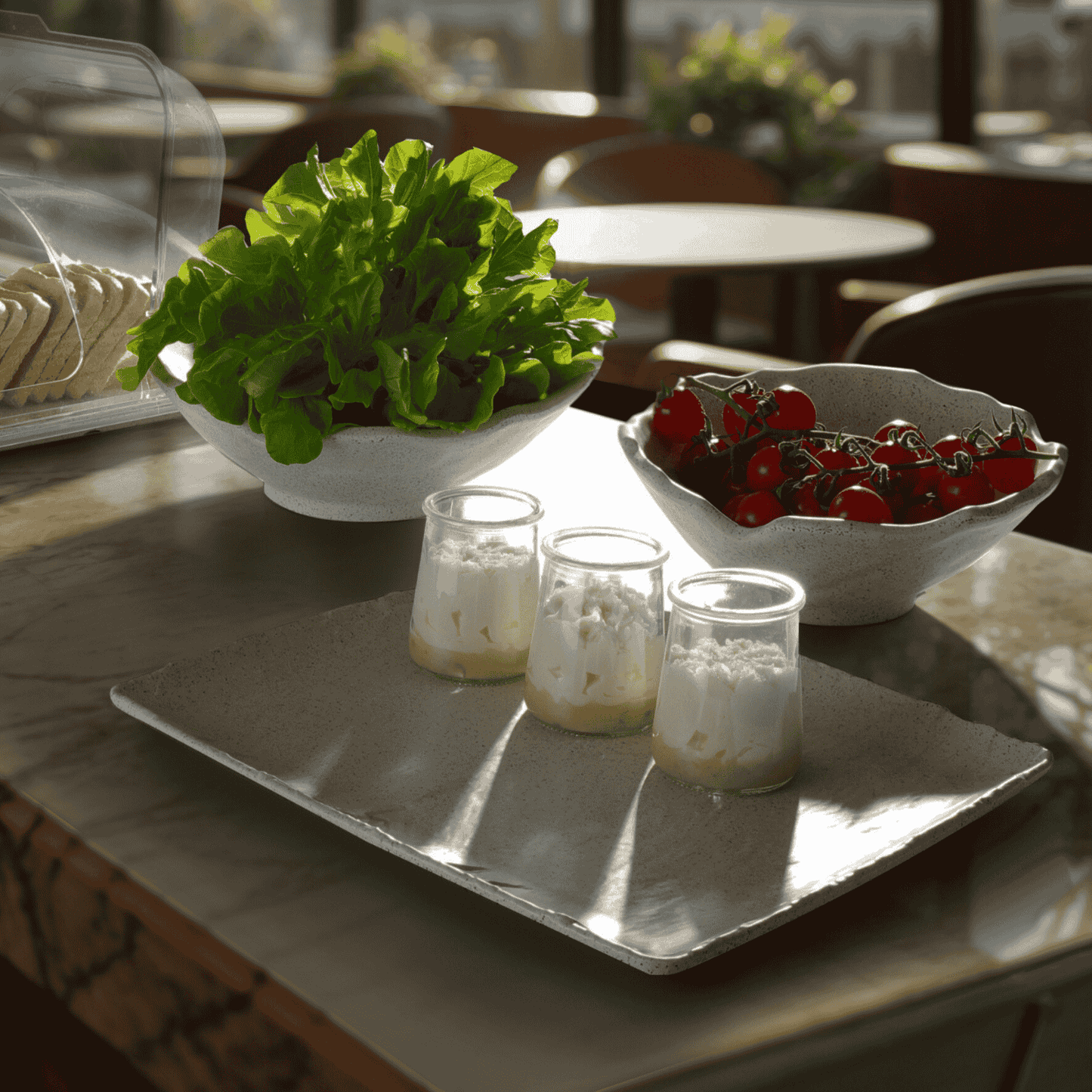Grey granite Polaris Platter GN 1/2 from Fine Dine, measuring 265x325mm, with a smooth rectangular surface for serving.