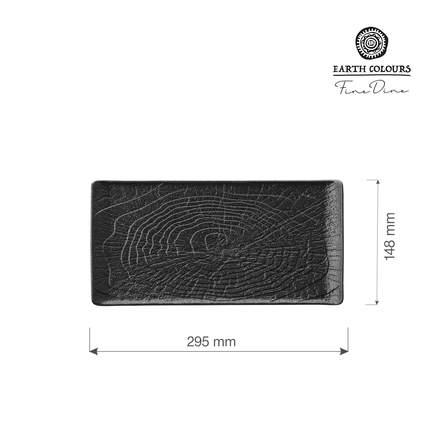 Rectangular Fine Dine Crust plate measuring 295x148mm with a smooth ceramic surface and sleek design.