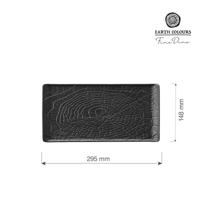 Rectangular Fine Dine Crust plate measuring 295x148mm with a smooth ceramic surface and sleek design.