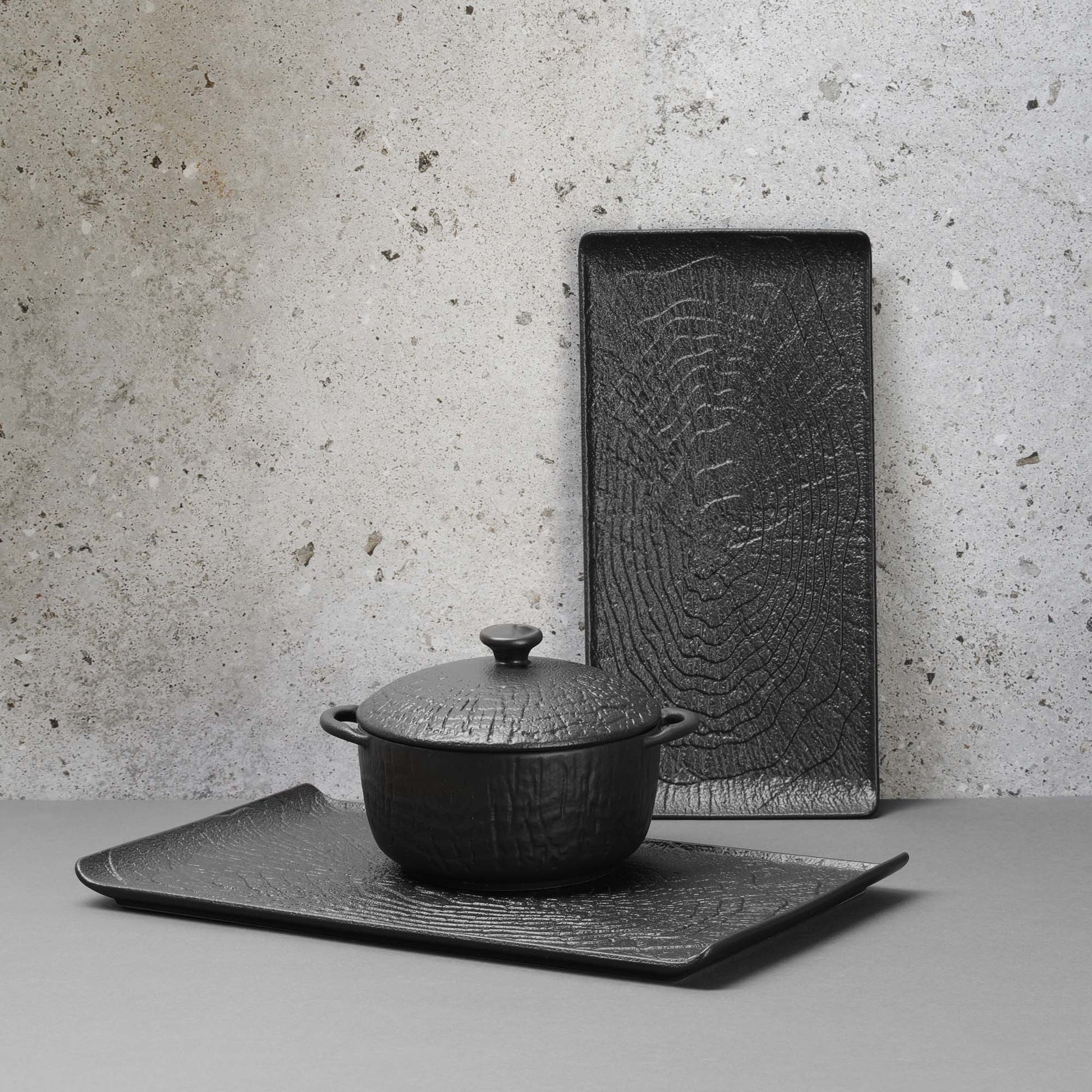 Rectangular Fine Dine Crust plate measuring 295x148mm with a smooth ceramic surface, ideal for serving food.