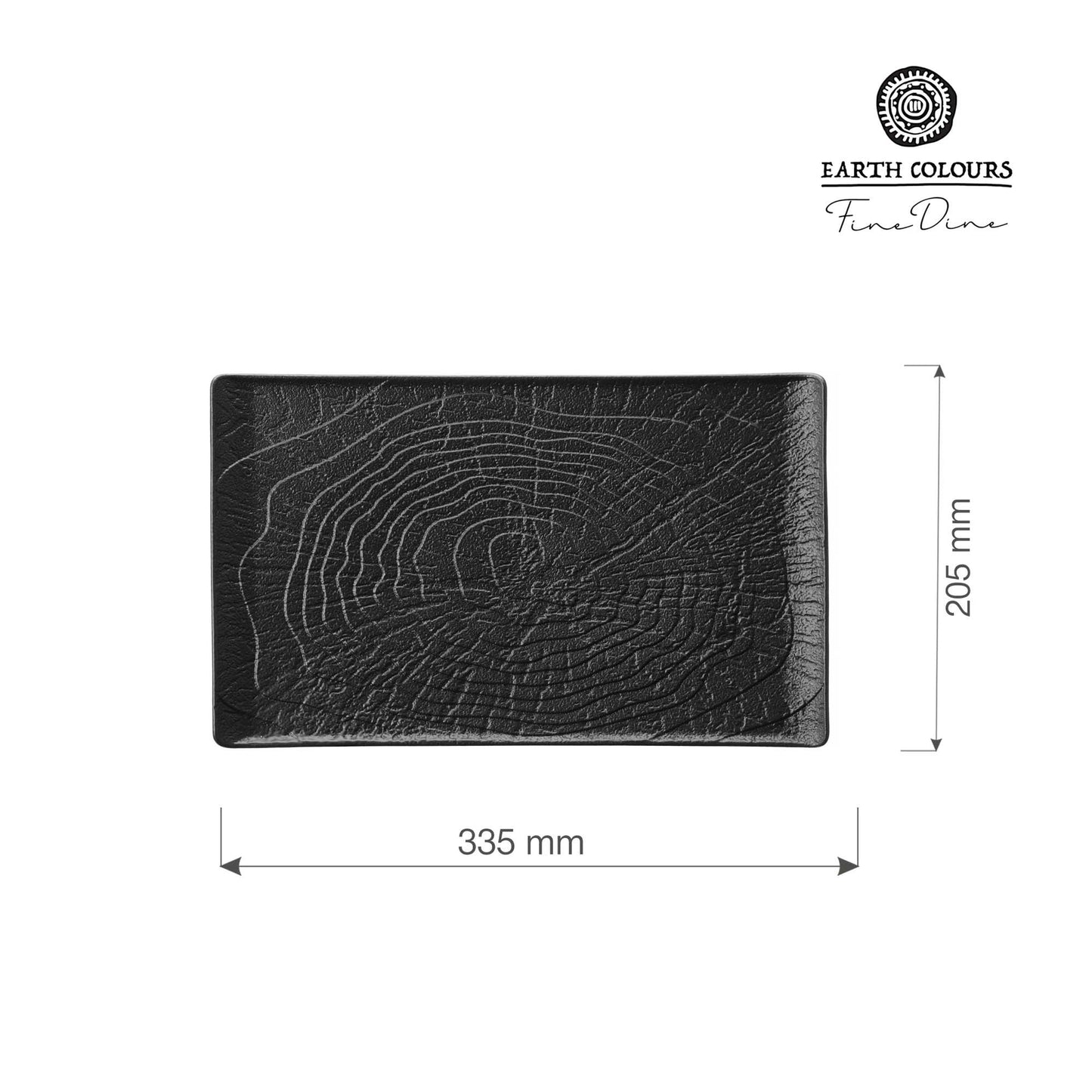 Rectangular plate by Fine Dine, measuring 335x205mm, with a smooth surface and elegant design for serving food.