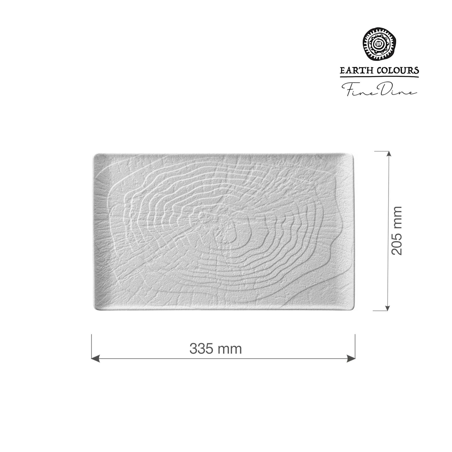 Fine Dine Nordic rectangular plate measuring 335x205mm, showcasing a sleek, modern ceramic design on a white background.