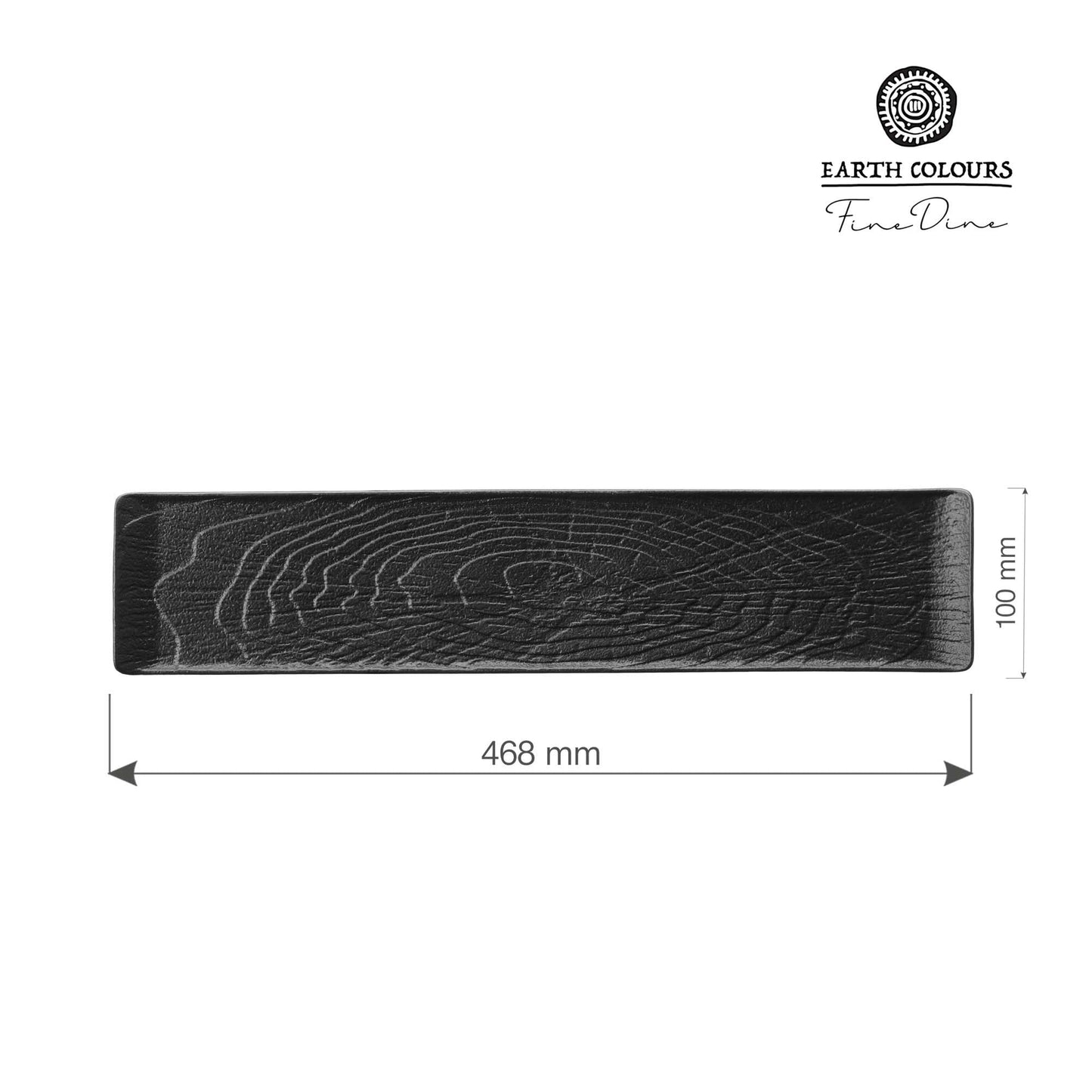 Fine Dine rectangular platter 468x100mm crust plate, sleek ceramic design for serving appetizers or main dishes.