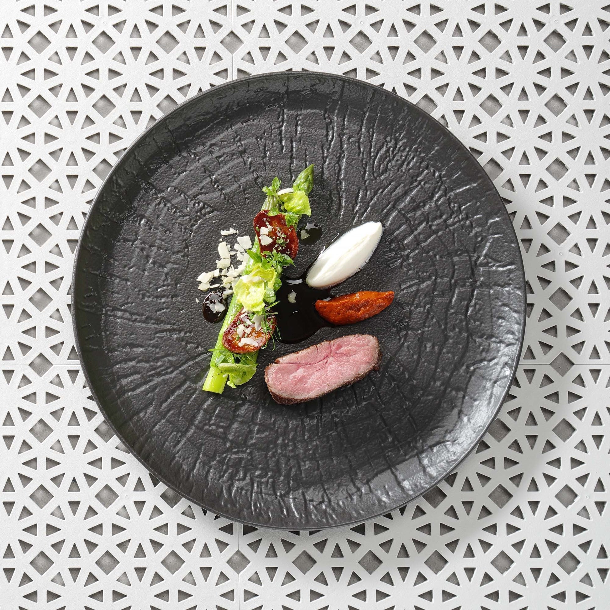 Rectangular Fine Dine Crust platter measuring 468x100mm, showcasing a sleek ceramic design for serving appetizers or main dishes.