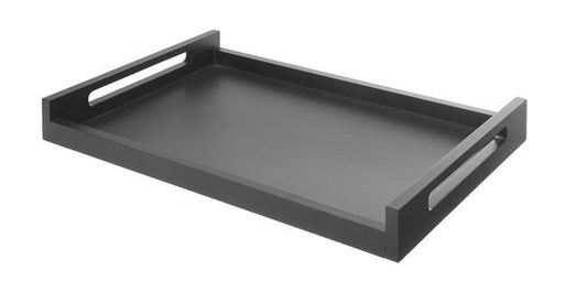 Fine Dine Madeira black roomservice tray, 603x403mm, with a sleek black surface and sturdy handles for serving.
