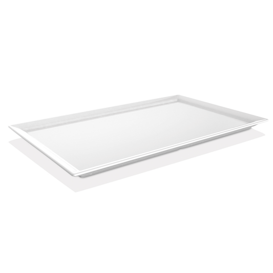 White 1/4 GN melamine tray by Fine Dine, durable and lightweight food service tray with a sleek white finish.
