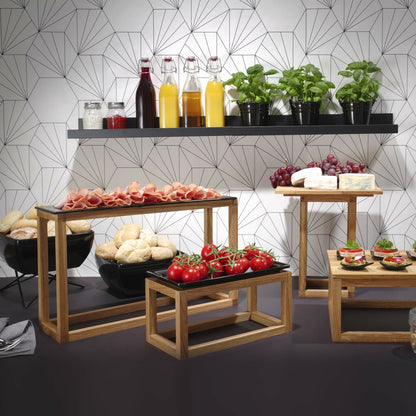 Madeira black teak stand by Fine Dine, measuring 980/830 mm, with a sleek, modern design for supporting tables or furniture.